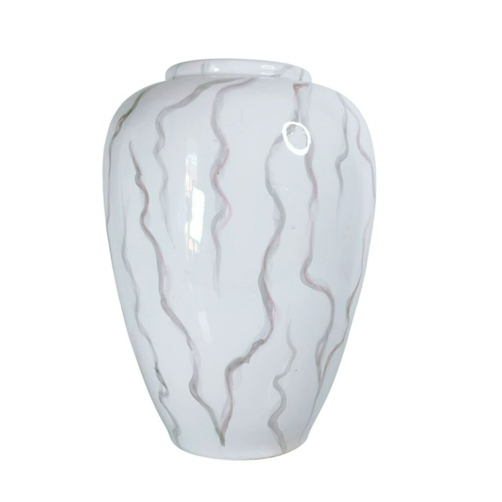 Vintage Pier 1 Imports Hand-Painted Italian Vase White With Abstract Wave Design